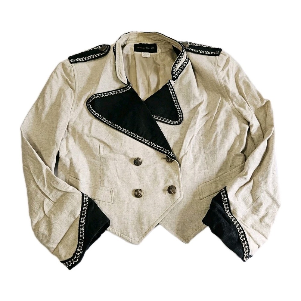 Harris‎ Wallace Women's Natural Linen Jacket Leather Details & Conchos Size 14